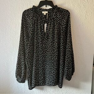 NWT Tamara H Top Women 2X  Long Sleeve V Neck Black Blouse Pink White Polka Dots